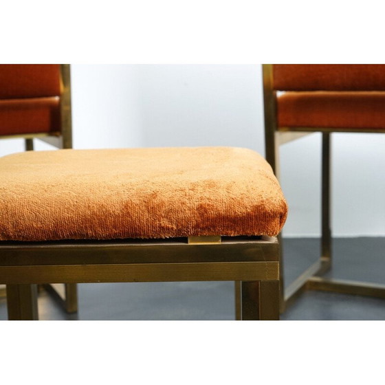 Image 1 of Ensemble de 3 chaises et pouf vintage en velours orange, France 1970