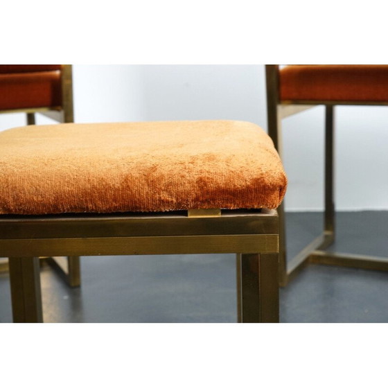 Image 1 of Ensemble de 3 chaises et pouf vintage en velours orange, France 1970
