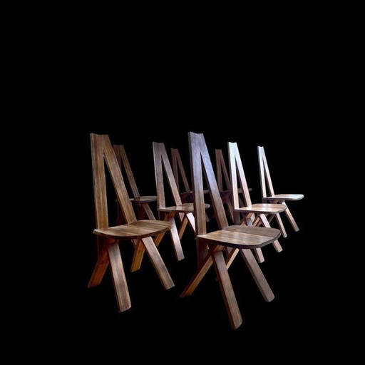 Pierre Chapo Suite de 8 Chaises S45 en Orme Massif 1970