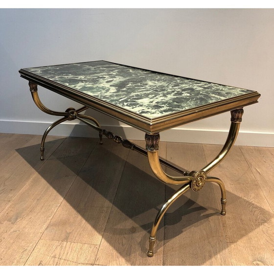 Image 1 of Table basse vintage en laiton et marbre par Raymond Subes, 1940