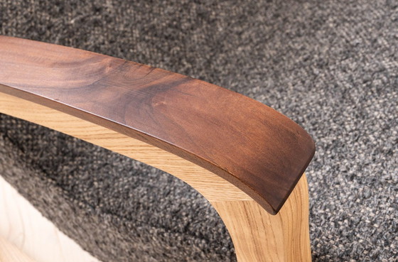 Image 1 of Chaise à bascule vintage, Tchécoslovaquie, 1950S, Reupholstered In Charcoal Grey Boucle