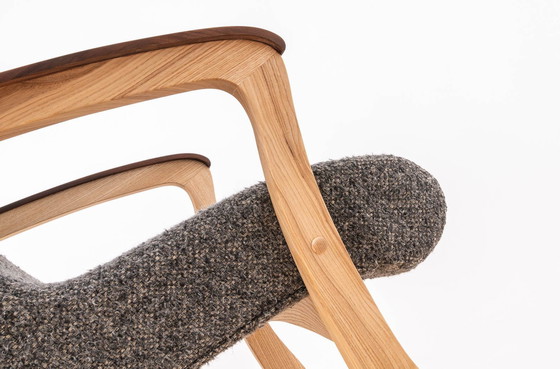 Image 1 of Chaise à bascule vintage, Tchécoslovaquie, 1950S, Reupholstered In Charcoal Grey Boucle