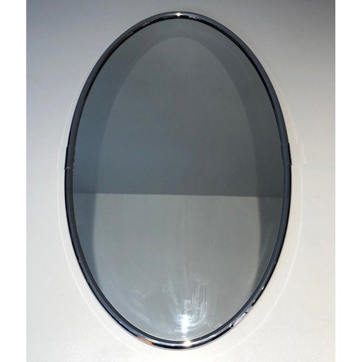 Miroir ovale chromé vintage, 1970