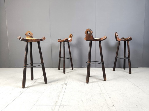 Ensemble de 4 tabourets de bar brutalistes, 1960S