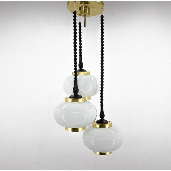 Image 1 of Lustre cascade vintage en bois et verre par Polam Bielsko, Pologne 1970