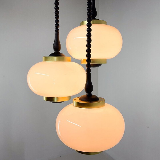 Image 1 of Lustre cascade vintage en bois et verre par Polam Bielsko, Pologne 1970