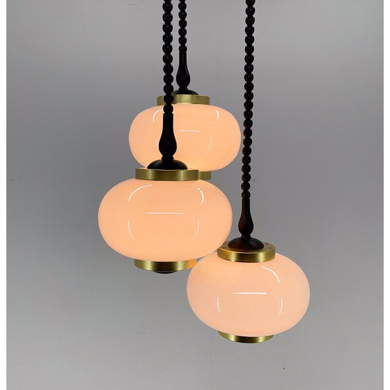 Image 1 of Lustre cascade vintage en bois et verre par Polam Bielsko, Pologne 1970