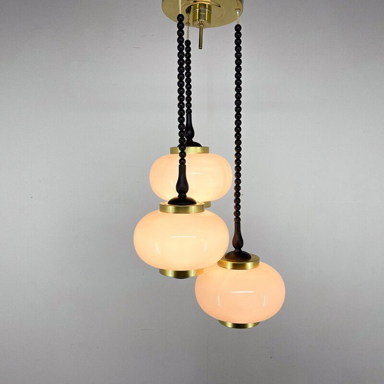 Image 1 of Lustre cascade vintage en bois et verre par Polam Bielsko, Pologne 1970