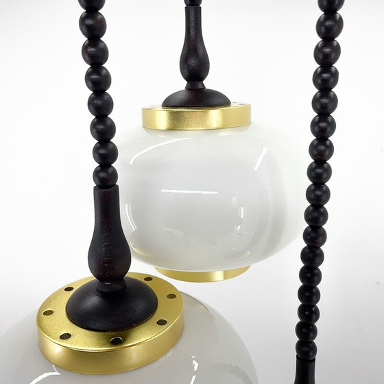 Image 1 of Lustre cascade vintage en bois et verre par Polam Bielsko, Pologne 1970