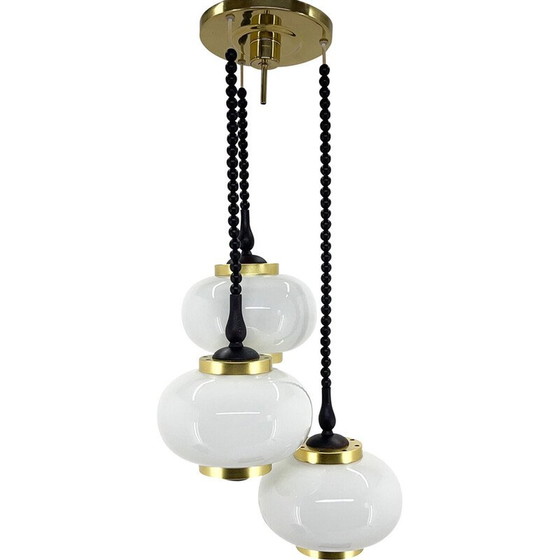 Image 1 of Lustre cascade vintage en bois et verre par Polam Bielsko, Pologne 1970