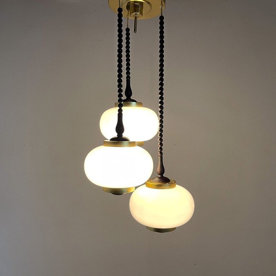 Image 1 of Lustre cascade vintage en bois et verre par Polam Bielsko, Pologne 1970
