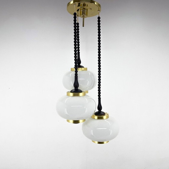 Image 1 of Lustre cascade vintage en bois et verre par Polam Bielsko, Pologne 1970