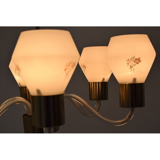 Image 1 of Lustre vintage en verre et laiton par Kamenicky Senov, Tchécoslovaquie 1960