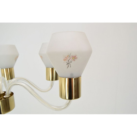 Image 1 of Lustre vintage en verre et laiton par Kamenicky Senov, Tchécoslovaquie 1960