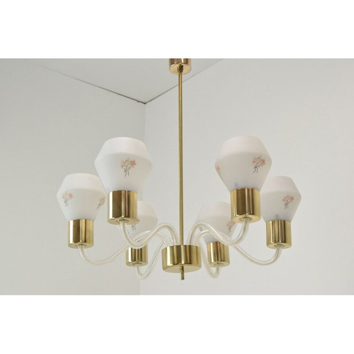 Lustre vintage en verre et laiton par Kamenicky Senov, Tchécoslovaquie 1960