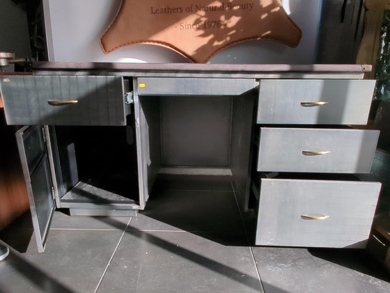 Image 1 of Bureau Timothy Oulton Aluminium - Cuir marron