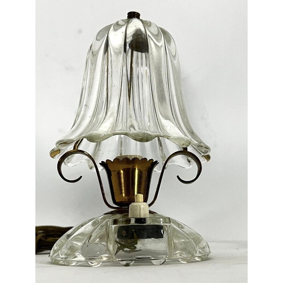 Image 1 of Paire de lampes de table vintage en verre de Murano et laiton par Ercole Barovier, 1940