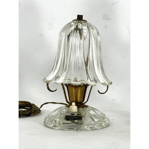 Paire de lampes de table vintage en verre de Murano et laiton par Ercole Barovier, 1940