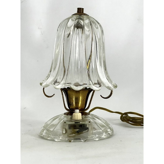 Image 1 of Paire de lampes de table vintage en verre de Murano et laiton par Ercole Barovier, 1940