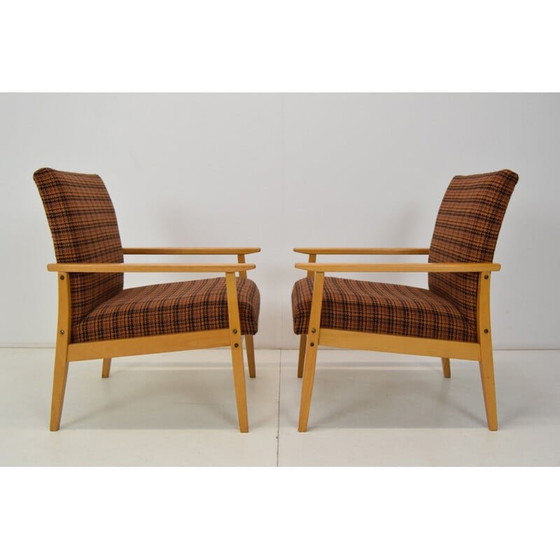 Image 1 of Paire de fauteuils "ton" vintage en bois et tissu, Tchécoslovaquie 1975