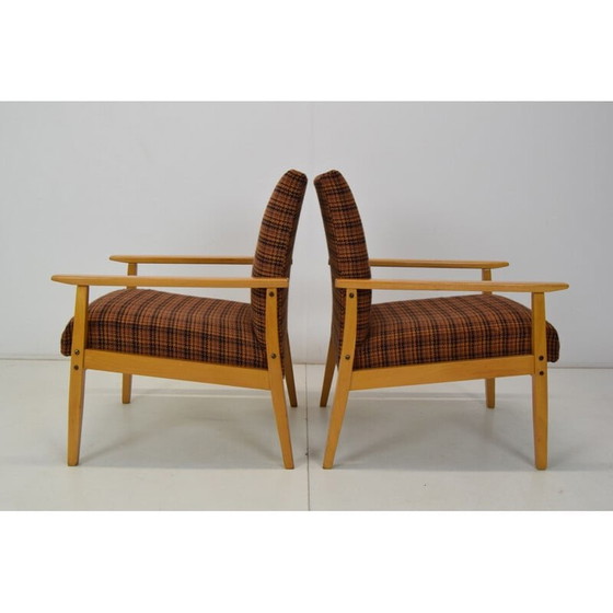 Image 1 of Paire de fauteuils "ton" vintage en bois et tissu, Tchécoslovaquie 1975