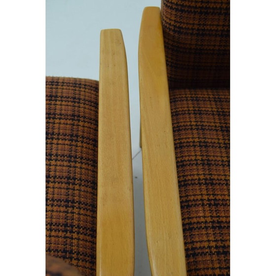 Image 1 of Paire de fauteuils "ton" vintage en bois et tissu, Tchécoslovaquie 1975