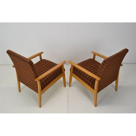 Image 1 of Paire de fauteuils "ton" vintage en bois et tissu, Tchécoslovaquie 1975