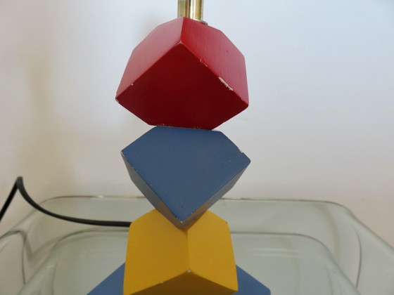 Image 1 of Lampe Cubique En Bois Laqué, Couleurs Primaires, 1980