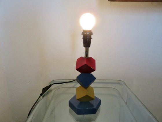 Image 1 of Lampe Cubique En Bois Laqué, Couleurs Primaires, 1980