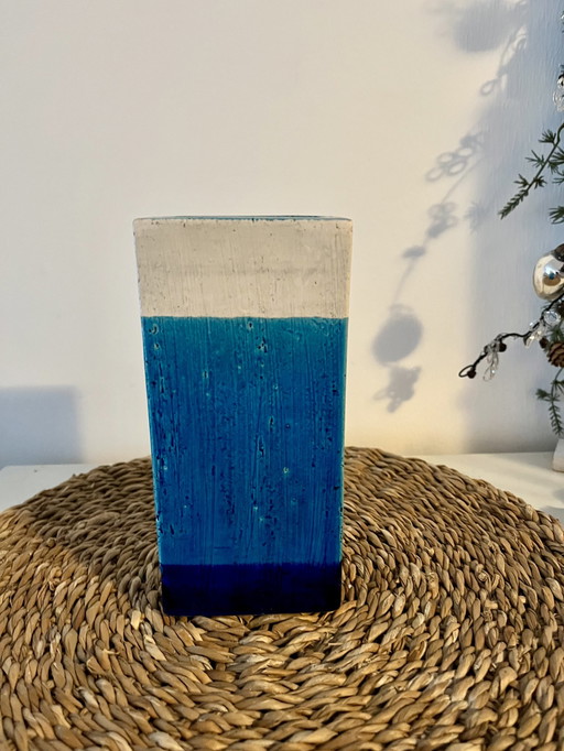 Bitossi Vase, Céramique Bleu Et Blanc, Signé