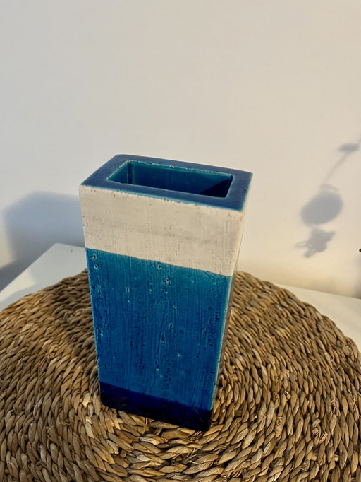 Bitossi Vase, Céramique Bleu Et Blanc, Signé