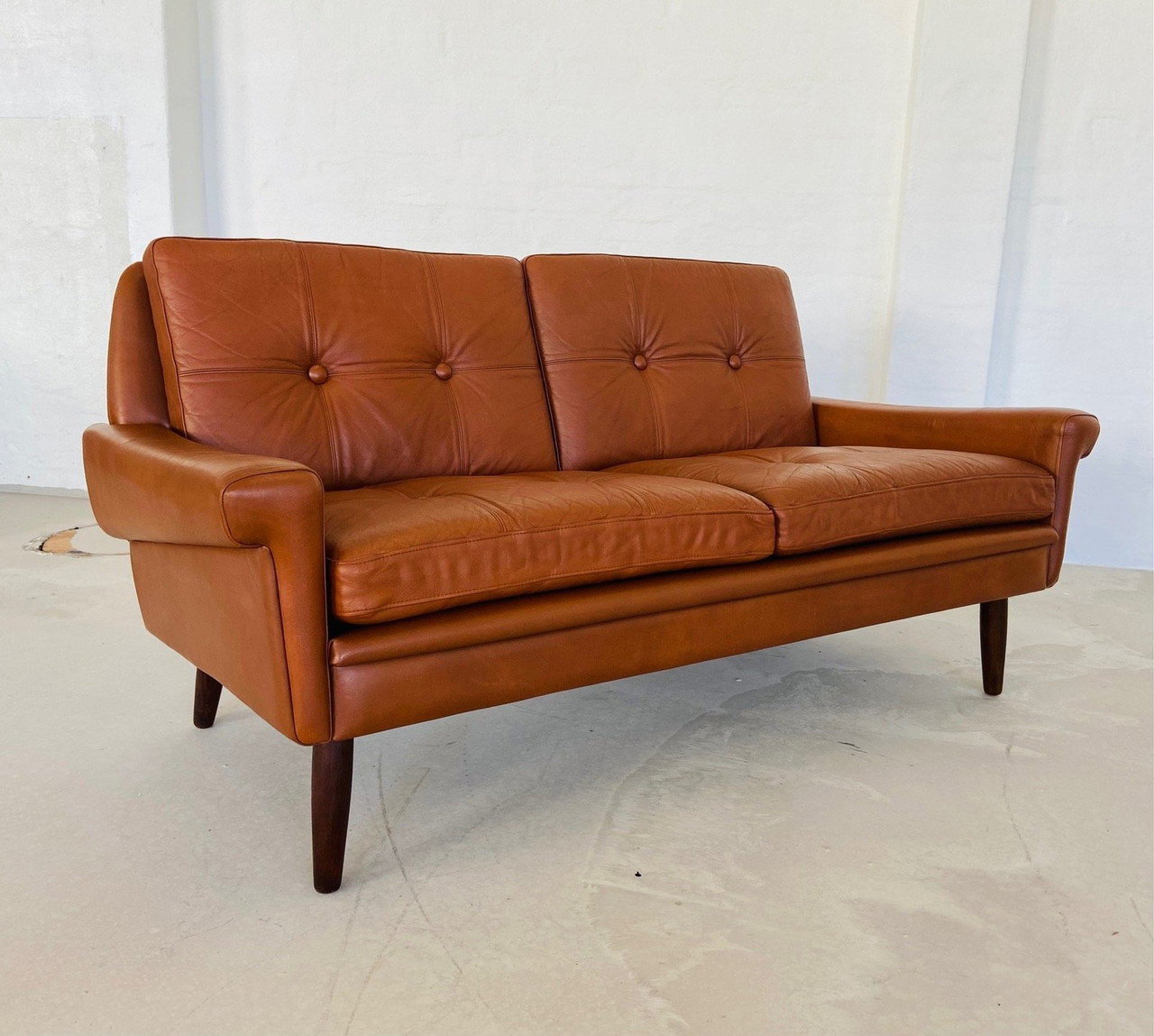 Vintage Danish Retro Svend Skipper 2 Person Sofa In Cognac Leather 1970S