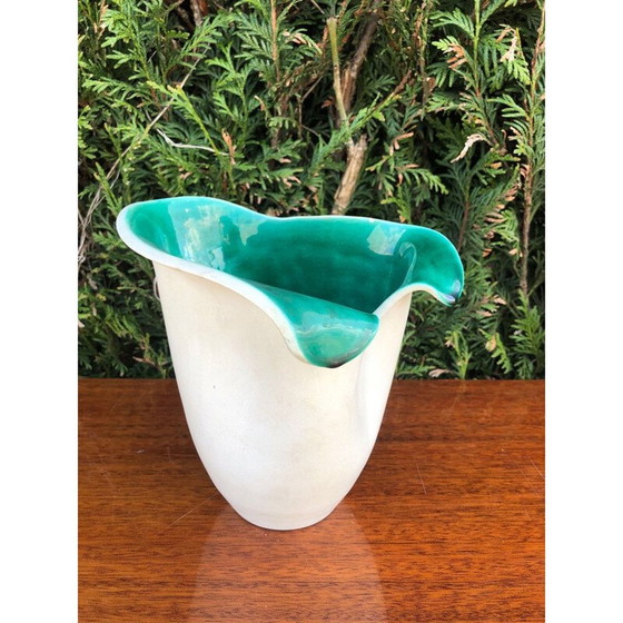 Image 1 of Vase vintage en céramique verte et blanche d'Elchinger, 1950