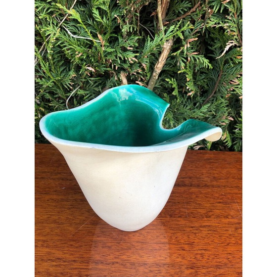Image 1 of Vase vintage en céramique verte et blanche d'Elchinger, 1950