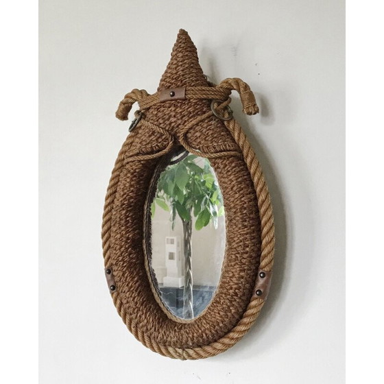 Image 1 of Miroir vintage en cuir et corde, 1950