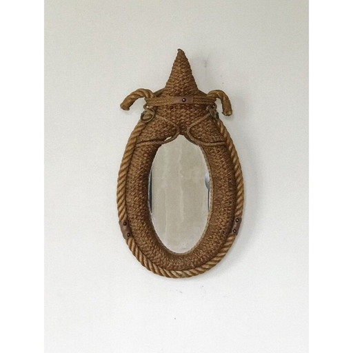 Miroir vintage en cuir et corde, 1950