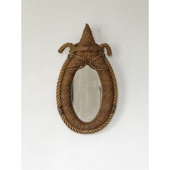 Image 1 of Miroir vintage en cuir et corde, 1950