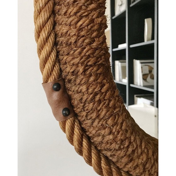Image 1 of Miroir vintage en cuir et corde, 1950