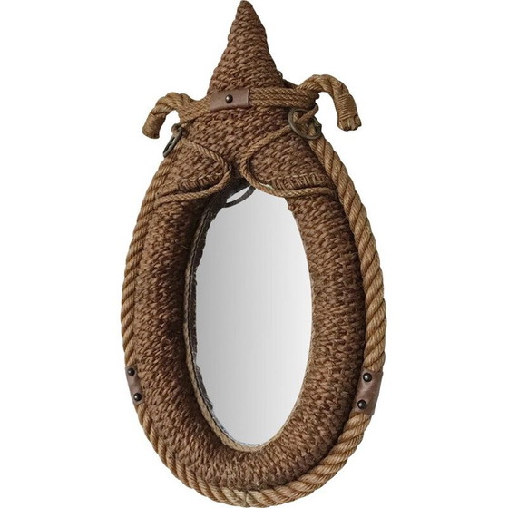 Image 1 of Miroir vintage en cuir et corde, 1950