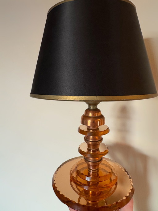 Petite Lampe Art Déco Verre Cuivré