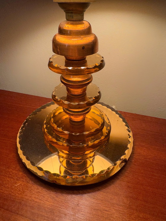 Image 1 of Petite Lampe Art Déco Verre Cuivré