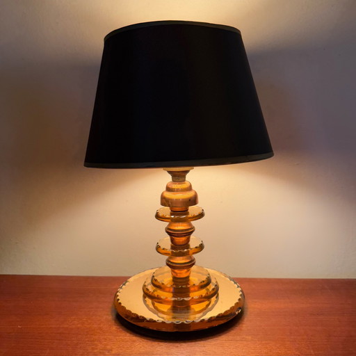 Petite Lampe Art Déco Verre Cuivré