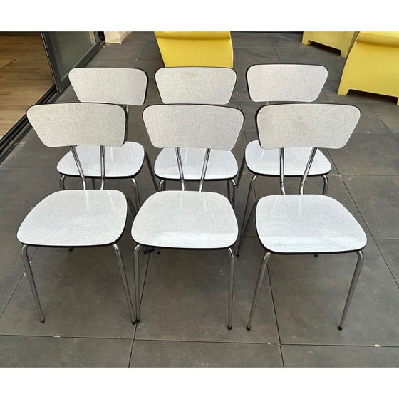 Image 1 of Ensemble de 6 chaises vintage en formica et métal argenté, 1960