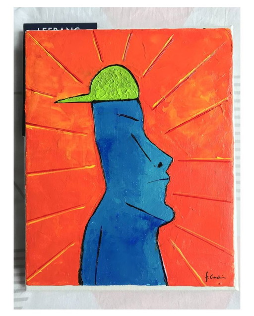 Acrylique Sur Châssis Moai   Format 27X19Cm