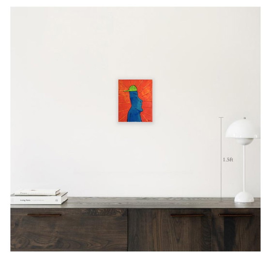 Image 1 of Acrylique Sur Châssis Moai   Format 27X19Cm