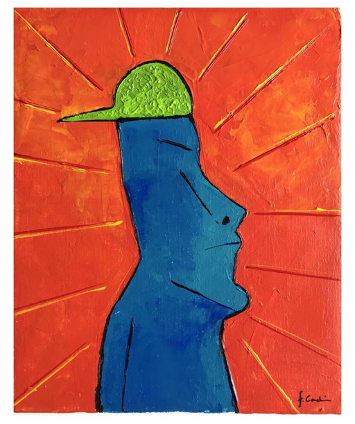 Acrylique Sur Châssis Moai   Format 27X19Cm