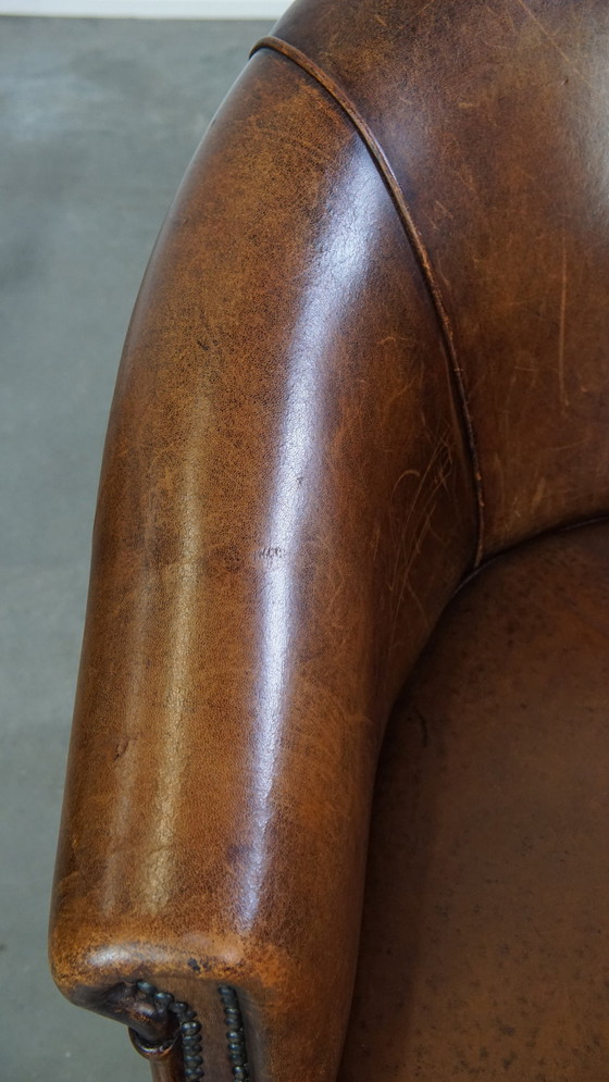 Image 1 of Fauteuil club en cuir de mouton avec coussin d'assise fixe