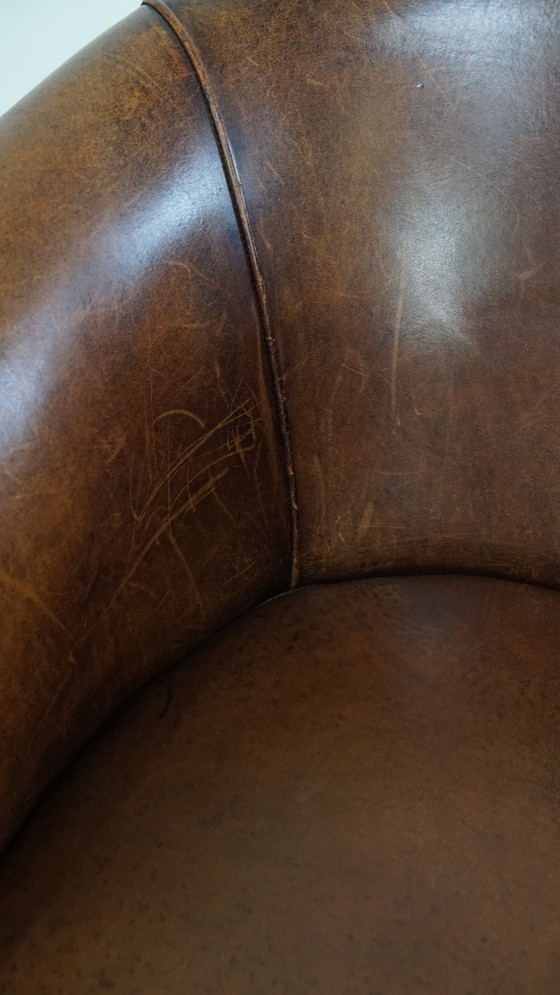 Image 1 of Fauteuil club en cuir de mouton avec coussin d'assise fixe