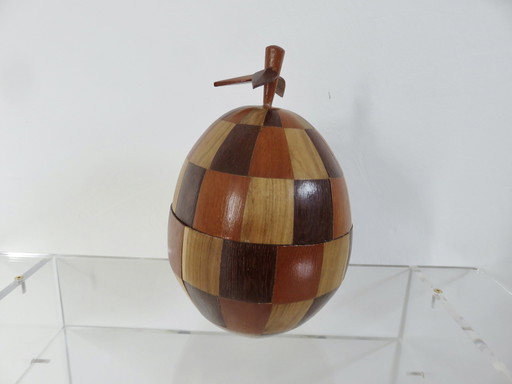 Seau À Glace Véritable Noix De Coco Recouverte De Marqueterie, 1970