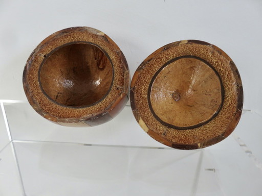 Seau À Glace Véritable Noix De Coco Recouverte De Marqueterie, 1970